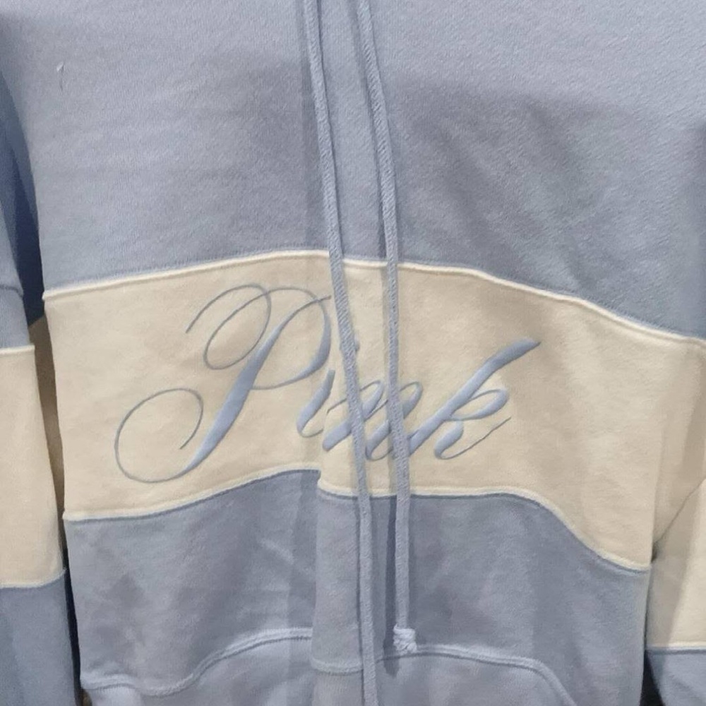PINK Victoria's Secret Blue and Cream Hoodie